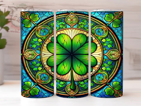 St. Patrick's Day Tumbler Wrap, Shamrock Stained Glass Design, Clover Tumbler Wrap, 20oz Sublimation Wrap, Irish Holiday Drinkware, Digital Download Tumbler, Stained Glass Art Sublimation Lara' s Designs 
