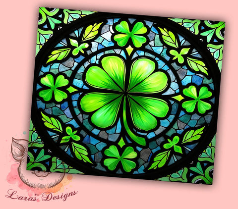 St. Patrick's Day Tumbler Wrap, Shamrock Stained Glass Design, Clover Tumbler Wrap, 20oz Sublimation Wrap, Irish Holiday Drinkware, Digital Download Tumbler, Stained Glass Art Sublimation Lara' s Designs 