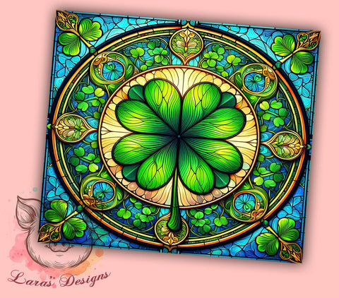 St. Patrick's Day Tumbler Wrap, Shamrock Stained Glass Design, Clover Tumbler Wrap, 20oz Sublimation Wrap, Irish Holiday Drinkware, Digital Download Tumbler, Stained Glass Art Sublimation Lara' s Designs 