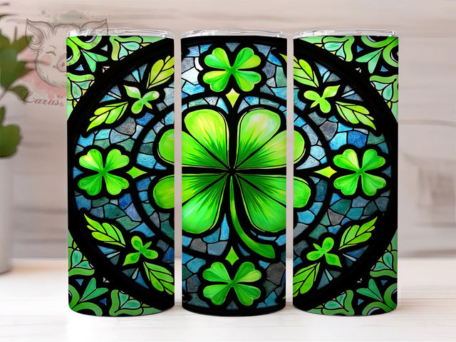 St. Patrick's Day Tumbler Wrap, Shamrock Stained Glass Design, Clover Tumbler Wrap, 20oz Sublimation Wrap, Irish Holiday Drinkware, Digital Download Tumbler, Stained Glass Art Sublimation Lara' s Designs 