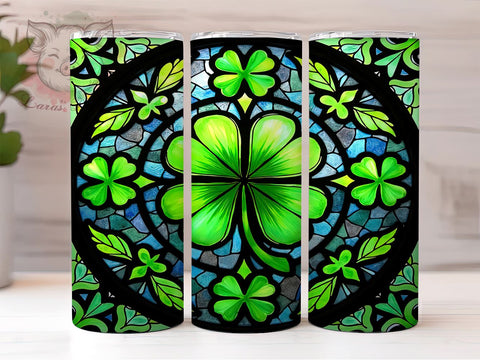 St. Patrick's Day Tumbler Wrap, Shamrock Stained Glass Design, Clover Tumbler Wrap, 20oz Sublimation Wrap, Irish Holiday Drinkware, Digital Download Tumbler, Stained Glass Art Sublimation Lara' s Designs 