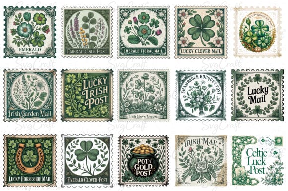 St. Patrick’s Day Vintage Postage Stamp Bundle PNG SVG Svgcraft 