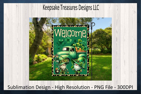 St. Patrick's Day Welcome Gnome Garden Flag, Sublimation PNG, Spring Yard Flag, Digital Download, Happy St. Patrick's Day PNG, Printable PNG Sublimation Keepsake Treasures Designs LLC. 