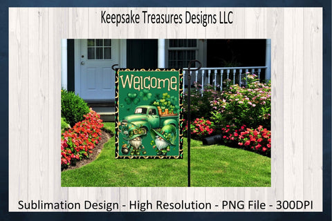 St. Patrick's Day Welcome Gnome Garden Flag, Sublimation PNG, Spring Yard Flag, Digital Download, Happy St. Patrick's Day PNG, Printable PNG Sublimation Keepsake Treasures Designs LLC. 