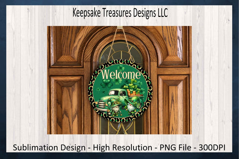 St. Patrick's Day Welcome Gnome Wreath Attachment, Sublimation PNG, Template Door Hanger, Spring Home Decor, Digital Download, Printable PNG Sublimation Keepsake Treasures Designs LLC. 