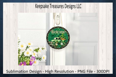 St. Patrick's Day Welcome Gnome Wreath Attachment, Sublimation PNG, Template Door Hanger, Spring Home Decor, Digital Download, Printable PNG Sublimation Keepsake Treasures Designs LLC. 