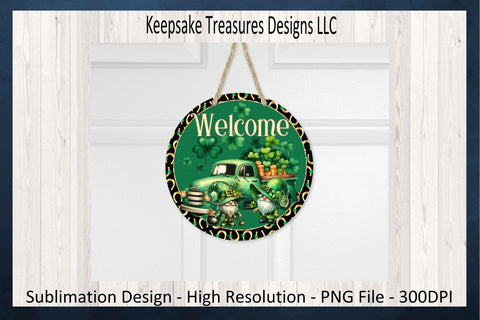 St. Patrick's Day Welcome Gnome Wreath Attachment, Sublimation PNG, Template Door Hanger, Spring Home Decor, Digital Download, Printable PNG Sublimation Keepsake Treasures Designs LLC. 