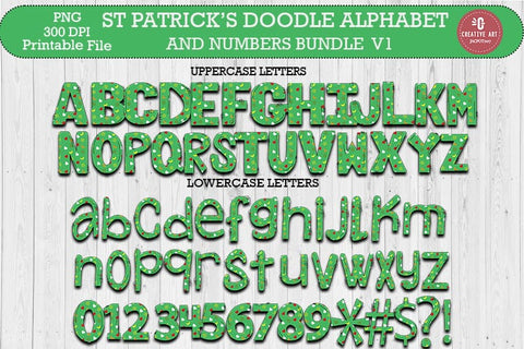 St Patrick’s Doodle Alphabet And Numbers and Clipart Bundle SVG jacpot007 