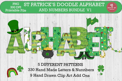 St Patrick’s Doodle Alphabet And Numbers and Clipart Bundle SVG jacpot007 