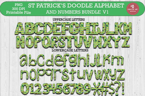 St Patrick’s Doodle Alphabet And Numbers and Clipart Bundle SVG jacpot007 
