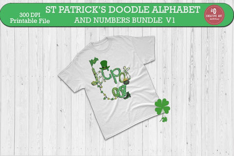 St Patrick’s Doodle Alphabet And Numbers and Clipart Bundle SVG jacpot007 