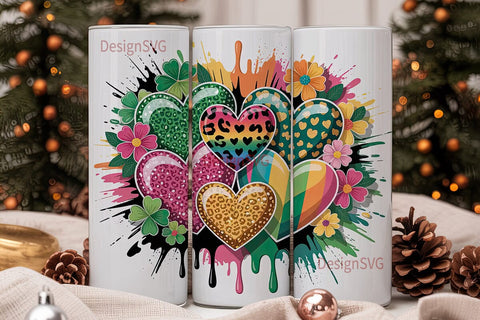 St. Patrick's Glitter Hearts 20oz Sublimation DesignSVG 