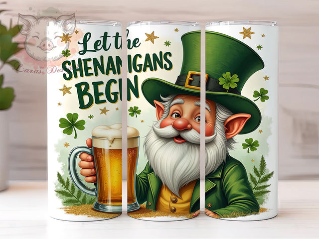 St. Patrick's Gnome 20oz Tumbler, Gnome Tumbler, Shamrock Design, 20oz Tumbler Wrap, Irish Gift, Let the Shenanigans Begin, Custom Drinkware Sublimation Lara' s Designs 