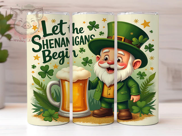 St. Patrick's Gnome 20oz Tumbler, Gnome Tumbler, Shamrock Design, 20oz Tumbler Wrap, Irish Gift, Let the Shenanigans Begin, Custom Drinkware Sublimation Lara' s Designs 