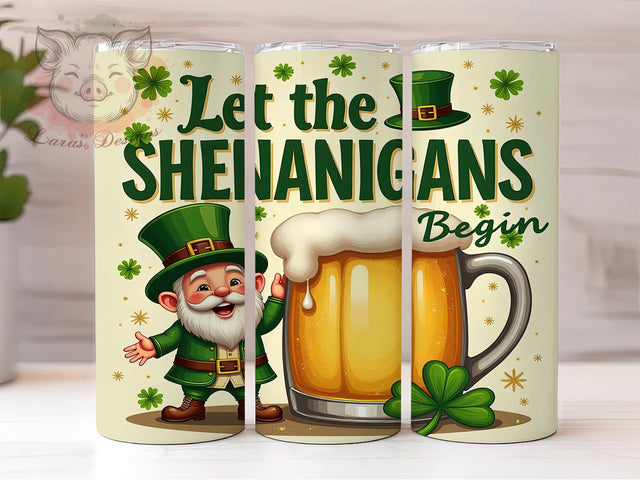 St. Patrick's Gnome 20oz Tumbler, Gnome Tumbler, Shamrock Design, 20oz Tumbler Wrap, Irish Gift, Let the Shenanigans Begin, Custom Drinkware Sublimation Lara' s Designs 