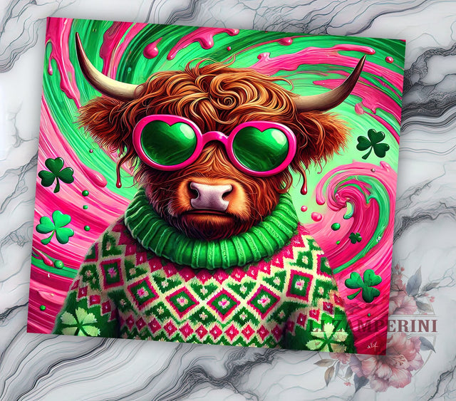 St. Patrick’s Highland Cow 20oz Tumbler, St. Patrick's Day Gift, 20oz Sublimation Wrap, Cute Cow Design, Irish Cow Tumbler, Shamrock Tumbler, St. Patty's Day Decor Sublimation Li Zamperini 