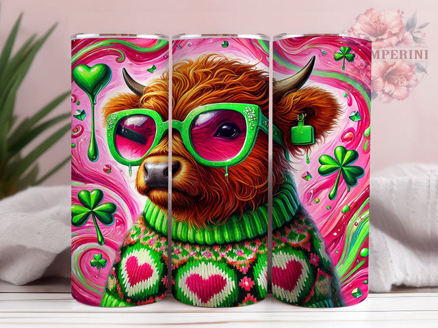 St. Patrick’s Highland Cow 20oz Tumbler, St. Patrick's Day Gift, 20oz Sublimation Wrap, Cute Cow Design, Irish Cow Tumbler, Shamrock Tumbler, St. Patty's Day Decor Sublimation Li Zamperini 