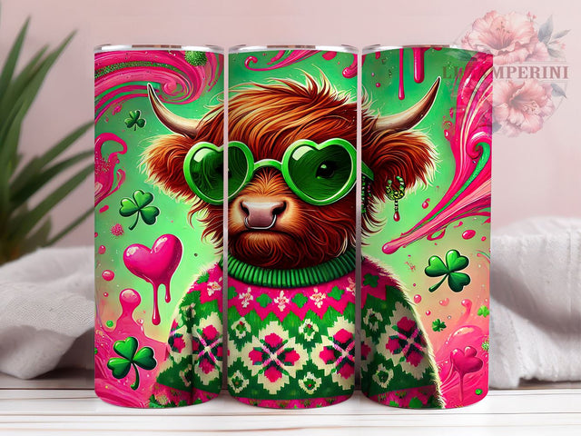 St. Patrick’s Highland Cow 20oz Tumbler, St. Patrick's Day Gift, 20oz Sublimation Wrap, Cute Cow Design, Irish Cow Tumbler, Shamrock Tumbler, St. Patty's Day Decor Sublimation Li Zamperini 
