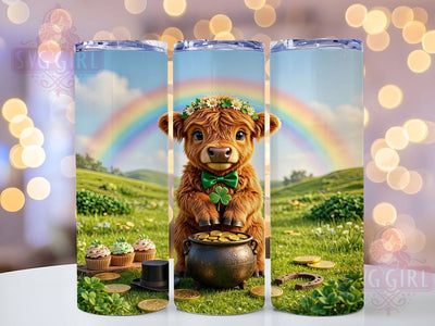 St. Patrick's Highland Cow 20oz Tumbler, St. Patrick's Theme, Highland Cow Motif, Shamrock Accent, Irish Style, Sublimation Wrap, 20oz Tumbler, Festive Charm Sublimation SvggirlplusArt 