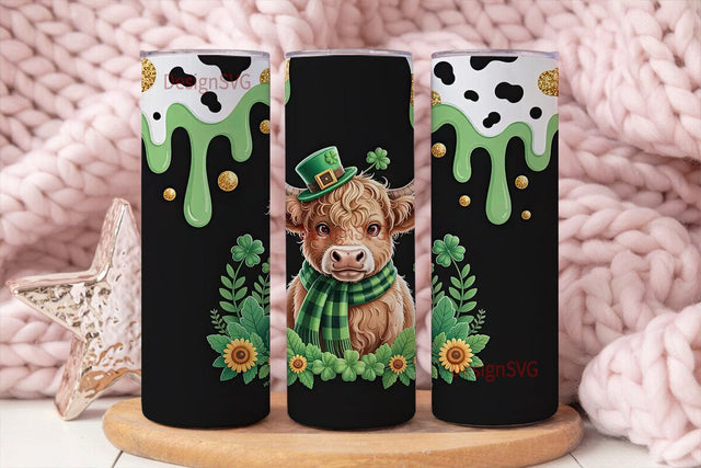 St. Patrick's Highland Cow 20oz Tumbler Sublimation DesignSVG 