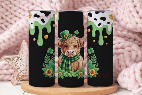 St. Patrick's Highland Cow 20oz Tumbler Sublimation DesignSVG 
