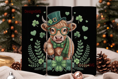 St. Patrick's Highland Cow 20oz Tumbler Sublimation DesignSVG 