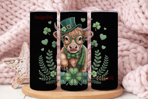 St. Patrick's Highland Cow 20oz Tumbler Sublimation DesignSVG 