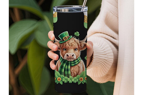 St. Patrick's Highland Cow 20oz Tumbler Sublimation DesignSVG 