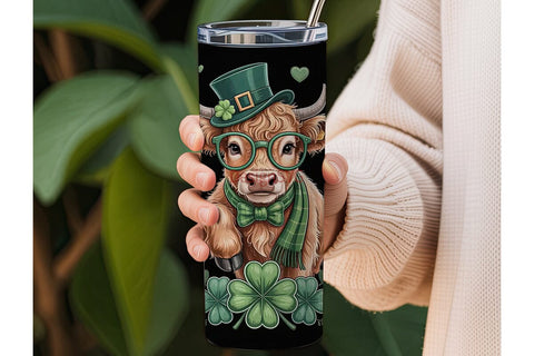 St. Patrick's Highland Cow 20oz Tumbler Sublimation DesignSVG 