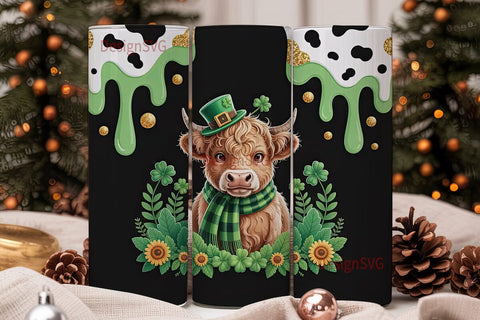 St. Patrick's Highland Cow 20oz Tumbler Sublimation DesignSVG 