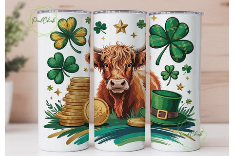 St. Patrick's Highland Cow 20oz Tumbler Sublimation PixelChick 