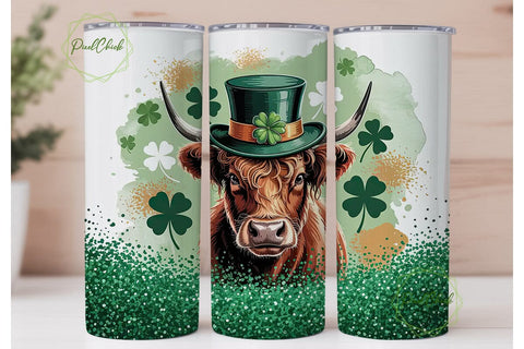 St. Patrick's Highland Cow 20oz Tumbler Sublimation PixelChick 