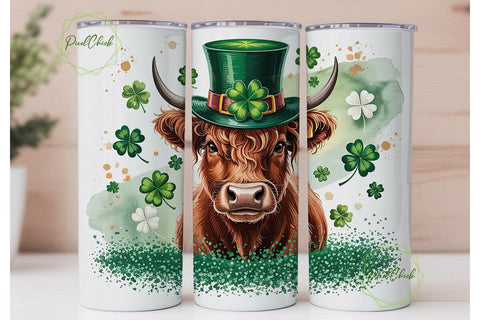 St. Patrick's Highland Cow 20oz Tumbler Sublimation PixelChick 