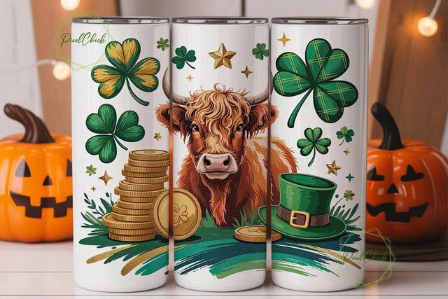 St. Patrick's Highland Cow 20oz Tumbler Sublimation PixelChick 