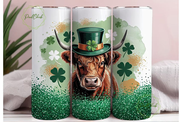 St. Patrick's Highland Cow 20oz Tumbler Sublimation PixelChick 