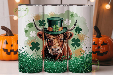 St. Patrick's Highland Cow 20oz Tumbler Sublimation PixelChick 