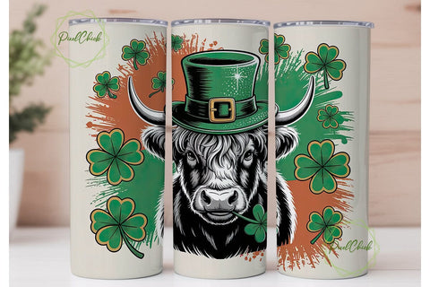 St. Patrick's Highland Cow 20oz Tumbler Sublimation PixelChick 
