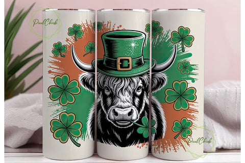 St. Patrick's Highland Cow 20oz Tumbler Sublimation PixelChick 