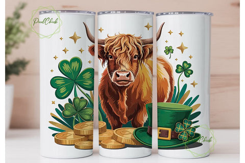 St. Patrick's Highland Cow 20oz Tumbler Sublimation PixelChick 