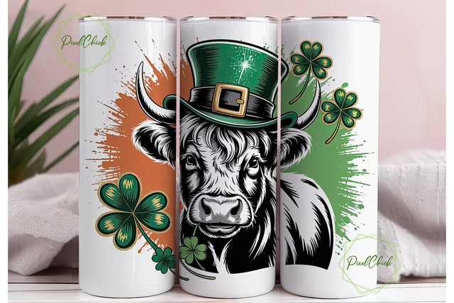 St. Patrick's Highland Cow 20oz Tumbler Sublimation PixelChick 