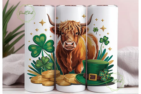 St. Patrick's Highland Cow 20oz Tumbler Sublimation PixelChick 