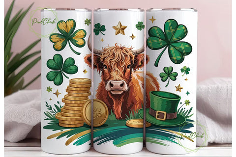 St. Patrick's Highland Cow 20oz Tumbler Sublimation PixelChick 