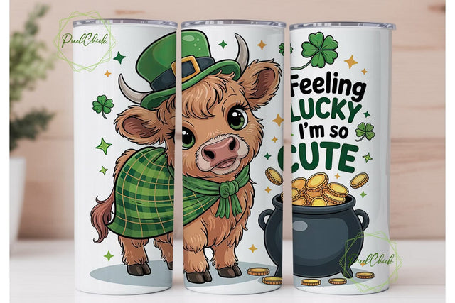 St. Patrick's Highland Cow 20oz Tumbler Sublimation PixelChick 