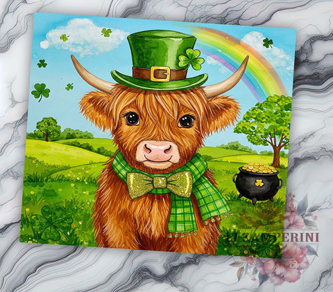 St. Patrick's Highland Cow Cute Tumbler, St. Patrick's Day, Highland Cow Tumbler, Irish Cow, 20oz Sublimation, Cow Lover Gift, Cute Cow Decor, St. Pat's Tumbler Sublimation Li Zamperini 