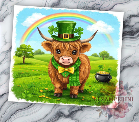 St. Patrick's Highland Cow Cute Tumbler, St. Patrick's Day, Highland Cow Tumbler, Irish Cow, 20oz Sublimation, Cow Lover Gift, Cute Cow Decor, St. Pat's Tumbler Sublimation Li Zamperini 