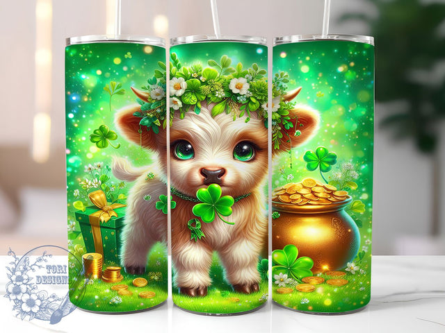 St Patrick’s Highland Cow Tumbler, Highland Cow Tumbler, Stylish 20oz Wrap, Sublimation Design, Trendy Gift Idea, Shamrock Cow Wrap, Lucky Highland Tumbler Sublimation ToriDesigns 