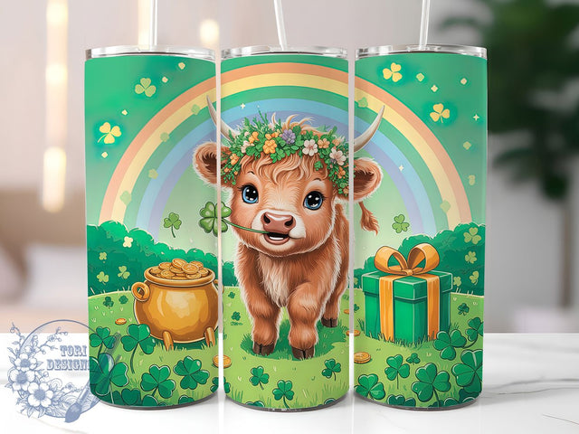 St Patrick’s Highland Cow Tumbler, Highland Cow Tumbler, Stylish 20oz Wrap, Sublimation Design, Trendy Gift Idea, Shamrock Cow Wrap, Lucky Highland Tumbler Sublimation ToriDesigns 