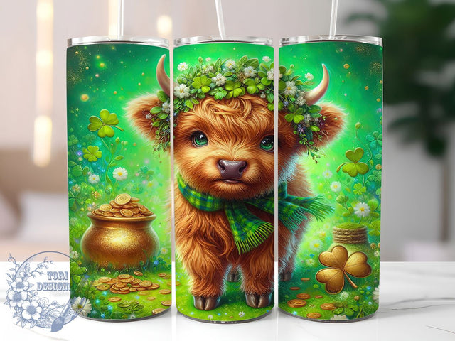 St Patrick’s Highland Cow Tumbler, Highland Cow Tumbler, Stylish 20oz Wrap, Sublimation Design, Trendy Gift Idea, Shamrock Cow Wrap, Lucky Highland Tumbler Sublimation ToriDesigns 