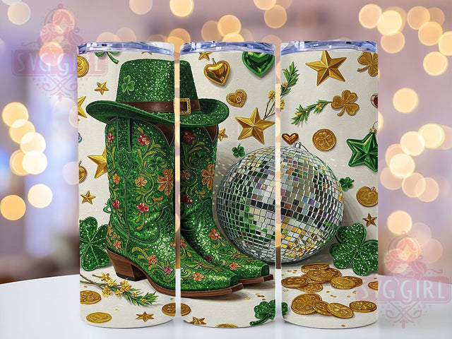 St. Patrick's Irish Cowboy Glitter Tumbler, Irish Cowboy Boots Tumbler, St. Patrick's Day Drinkware, Sublimation Cup, Western Style Tumbler, Green Boots Tumbler, Country Western Decor Sublimation SvggirlplusArt 