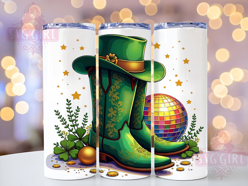 St. Patrick's Irish Cowboy Glitter Tumbler, Irish Cowboy Boots Tumbler, St. Patrick's Day Drinkware, Sublimation Cup, Western Style Tumbler, Green Boots Tumbler, Country Western Decor Sublimation SvggirlplusArt 